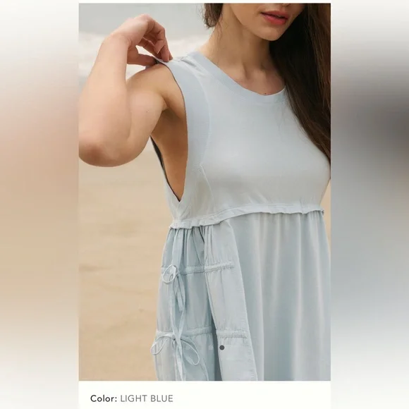 blue dress for baby girl Anthropologie Pilcro Denim Light Shirred-Waist Buttondown Mini Dress –  White Chocolate Couture main image 0